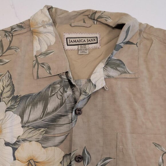 Jamaica Jaxx 100% Silk Sz XL Men's Tan AOP Floral Button Up Casual Hawaiian - Picture 4 of 10